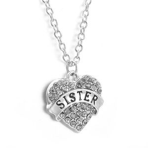 Beautiful Rhinestone Heart Necklace SISTER
